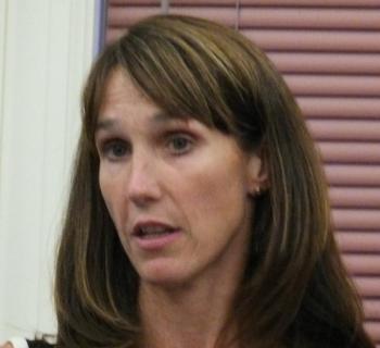 Lincoln County Healthcare Vice President for Physician Services Stacy Miller responds to questions about the St. Andrews emergency room closure. JOHN EDWARDS/Boothbay Register