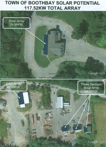 Satellite photos show future locations for Boothbay's solar panels.