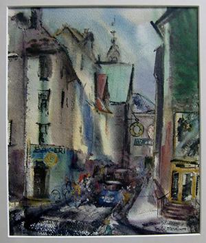 "Street in Copenhagen, Denmark," early watercolor by Fritzi (Frederica) Morrison.
